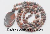 GMN5061 Hand-knotted 8mm, 10mm brecciated jasper 108 beads mala necklace with pendant