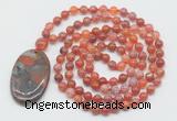 GMN5063 Hand-knotted 8mm, 10mm fire agate 108 beads mala necklace with pendant