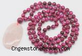 GMN5072 Hand-knotted 8mm, 10mm red tiger eye 108 beads mala necklace with pendant