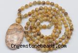 GMN5073 Hand-knotted 8mm, 10mm golden tiger eye 108 beads mala necklace with pendant