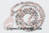 GMN5088 Hand-knotted 8mm, 10mm pink zebra jasper 108 beads mala necklace with pendant