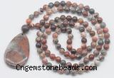 GMN5091 Hand-knotted 8mm, 10mm brecciated jasper 108 beads mala necklace with pendant