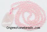 GMN5110 Hand-knotted 8mm, 10mm matte rose quartz 108 beads mala necklace with pendant