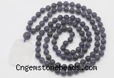 GMN5112 Hand-knotted 8mm, 10mm matte amethyst 108 beads mala necklace with pendant