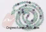 GMN5113 Hand-knotted 8mm, 10mm matte fluorite 108 beads mala necklace with pendant