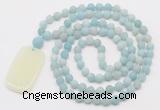 GMN5115 Hand-knotted 8mm, 10mm matte amazonite 108 beads mala necklace with pendant