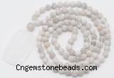 GMN5119 Hand-knotted 8mm, 10mm matte white crazy agate 108 beads mala necklace with pendant