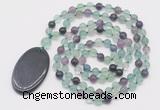 GMN5148 Hand-knotted 8mm, 10mm fluorite 108 beads mala necklace with pendant