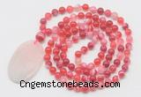 GMN5151 Hand-knotted 8mm, 10mm red banded agate 108 beads mala necklace with pendant