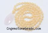 GMN5160 Hand-knotted 8mm, 10mm honey jade 108 beads mala necklace with pendant