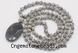 GMN5165 Hand-knotted 8mm, 10mm dalmatian jasper 108 beads mala necklace with pendant