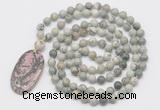 GMN5167 Hand-knotted 8mm, 10mm artistic jasper 108 beads mala necklace with pendant
