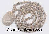 GMN5169 Hand-knotted 8mm, 10mm feldspar 108 beads mala necklace with pendant