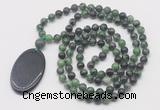 GMN5172 Hand-knotted 8mm, 10mm ruby zoisite 108 beads mala necklace with pendant
