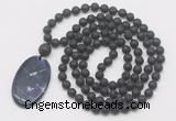 GMN5177 Hand-knotted 8mm, 10mm black lava 108 beads mala necklace with pendant