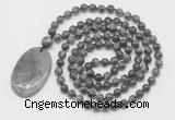 GMN5178 Hand-knotted 8mm, 10mm black labradorite 108 beads mala necklace with pendant