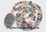 GMN5182 Hand-knotted 8mm, 10mm colorful gemstone 108 beads mala necklace with pendant