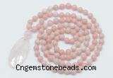 GMN5185 Hand-knotted 8mm, 10mm Chinese pink opal 108 beads mala necklace with pendant