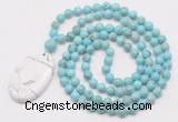 GMN5188 Hand-knotted 8mm, 10mm blue howlite 108 beads mala necklace with pendant