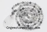 GMN5196 Hand-knotted 8mm, 10mm black rutilated quartz 108 beads mala necklace with pendant