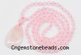 GMN5197 Hand-knotted 8mm, 10mm rose quartz 108 beads mala necklace with pendant
