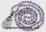 GMN5199 Hand-knotted 8mm, 10mm dogtooth amethyst 108 beads mala necklace with pendant