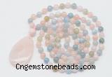 GMN5202 Hand-knotted 8mm, 10mm morganite 108 beads mala necklace with pendant
