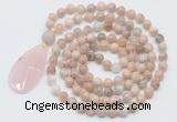 GMN5204 Hand-knotted 8mm, 10mm sunstone 108 beads mala necklace with pendant