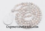 GMN5207 Hand-knotted 8mm, 10mm white crazy agate 108 beads mala necklace with pendant