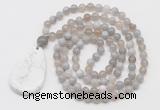 GMN5212 Hand-knotted 8mm, 10mm grey banded agate 108 beads mala necklace with pendant