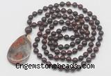 GMN5221 Hand-knotted 8mm, 10mm brecciated jasper 108 beads mala necklace with pendant