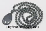 GMN5227 Hand-knotted 8mm, 10mm kambaba jasper 108 beads mala necklace with pendant
