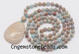 GMN5228 Hand-knotted 8mm, 10mm serpentine jasper 108 beads mala necklace with pendant