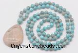 GMN5229 Hand-knotted 8mm, 10mm sea sediment jasper 108 beads mala necklace with pendant