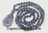 GMN5233 Hand-knotted 8mm, 10mm sodalite 108 beads mala necklace with pendant