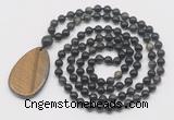 GMN5236 Hand-knotted 8mm, 10mm golden obsidian 108 beads mala necklace with pendant