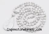 GMN5241 Hand-knotted 8mm, 10mm white howlite 108 beads mala necklace with pendant