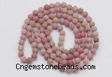 GMN5504 Hand-knotted 6mm matte pink wooden fossil jasper 108 beads mala necklaces