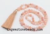 GMN5608 Hand-knotted 6mm matte pink aventurine 108 beads mala necklaces with tassel