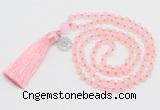 GMN5705 Hand-knotted 6mm matte rose quartz 108 beads mala necklaces with tassel & charm