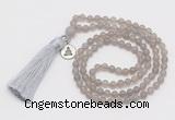 GMN5710 Hand-knotted 6mm matte grey agate 108 beads mala necklaces with tassel & charm