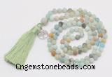 GMN5711 Hand-knotted 6mm matte amazonite 108 beads mala necklaces with tassel & charm