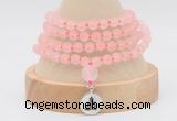 GMN5800 Hand-knotted 6mm matter rose quartz 108 beads mala necklaces with charm