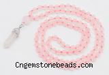 GMN5900 Hand-knotted 6mm matte rose quartz 108 beads mala necklaces with pendant