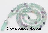 GMN5903 Hand-knotted 6mm matte fluorite 108 beads mala necklaces with pendant