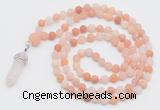 GMN5905 Hand-knotted 6mm matte pink aventurine 108 beads mala necklaces with pendant