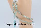 GMN5910 Hand-knotted 6mm matte amazonite 108 beads mala necklaces with pendant