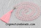 GMN600 Hand-knotted 8mm, 10mm rose quartz 108 beads mala necklaces with tassel