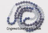 GMN6000 Knotted 8mm, 10mm amethyst, white crystal & lapis lazuli 108 beads mala necklace with charm