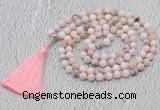 GMN602 Hand-knotted 8mm, 10mm natural pink opal 108 beads mala necklaces with tassel